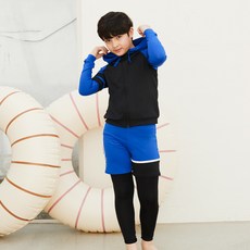 베이직엘르 남아용 후드 집업 래쉬가드 + 워터레깅스 비치 반바지 세트 BEB-V701B