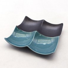 달소금 도자기 투톤 4칸 반찬 나눔접시, 유광 피콕 + 무광 블랙, 1개