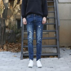 PLAYS 男士破洞直筒牛仔褲