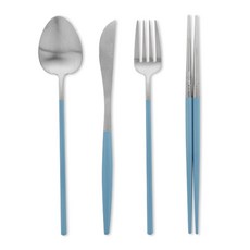 케라미카 디너 커트러리 4종 세트, 실버 블루, 스푼 + 포크 + 나이프 + 젓가락