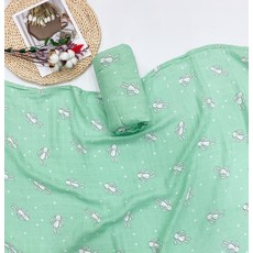 LuxuryBaby 嬰幼兒用雙層竹纖維紗布毯, 綠色兔子玩偶