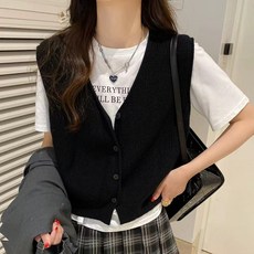 아이엠몽 여성용 라니타 브이넥 단추 포인트 체형커버 레이어드 니트 조끼