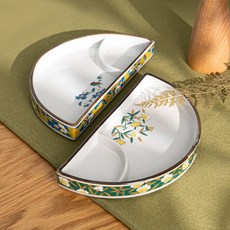 日本陶瓷分隔盤 生魚片餃子分隔盤 2件組, 1套, 綠山茶花 + 黃山茶花