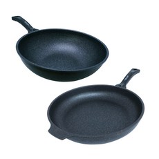 KOREA KING 奈米銀不沾鍋2件組 韓國製, 黑色, 1套, 炒鍋 30cm + 平底鍋 32cm