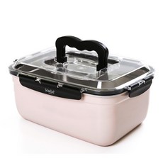 schellaf 長方形手提不鏽鋼密封保鮮盒 粉色, 1個, 3.7L