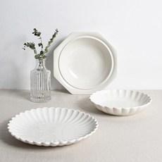 Syracuse CHINA Nature Freeze 亮面單人西餐3件組, 白色, 1套, L號盤 + L號小菜碗 + 24cm八角義大利麵碗