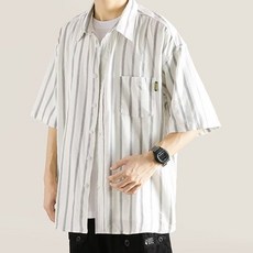 남성용 냉감 통기성 DM 올드스쿨 스트라이프 반팔셔츠