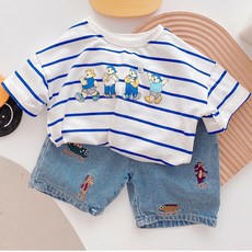 JOY MULTI 孩童條紋短袖T恤+短褲