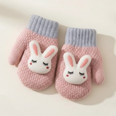 SOMNIUMBEBE 嬰幼兒毛絨防寒兔子連指手套 雙手穿戴組