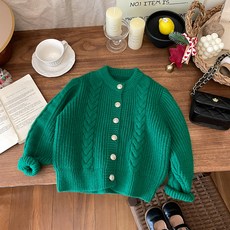 Uvely 兒童 Bba-cho 麻花針織冬季鈕扣開襟衫