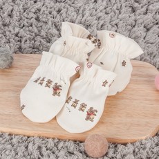 오가닉붐 신생아용 사계절 곰가족 손싸개 + 발싸개 세트