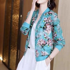 MMMII 女款中年天空木蘭花圖案透視防風外套 MMM251