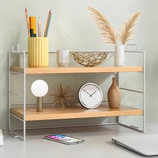 DIMOEO 迷你木質多用途書桌收納層架, 原木 白色, 2層