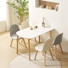 보니애가구 모울 세라믹 식탁 4인용 + 의자 4p 세트 방문설치, 화이트(상판) + 네츄럴(프레임), 아이보리, 마린그레이(의자), 일반의자 4