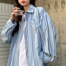 마켓에이 여성용 스트라이프 포켓 셔츠