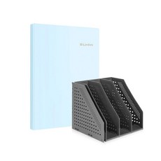 deLi 4折折疊書架+Linfini透明文件夾20p套組78996-72411, 黑色（書架）、藍色（透明文件）, 1套