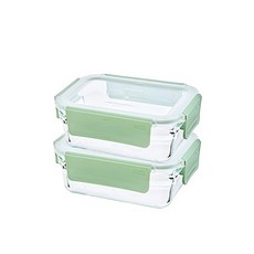 Glasslock Pure Relax長方形食品保鮮盒 綠色, 2個, 700ml