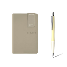 ZEQUENZ Monami珠光筆記本The Color A6+Jenesis 7油性原子筆 隨機出貨, 灰褐色, 1組