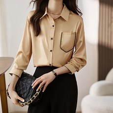 레몬소울 하푸 실크 포켓 카라 블라우스