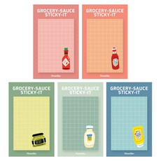 모노라이크 스티키 점착메모지 5종 세트 그로서리 소스, Hot sauce, Ketchup, Pesto, Mayo, Mustard, 1세트