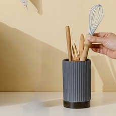 몬드스팟 세라믹 원형 물빠짐 주방 수저통 ONE SIZE YY57220, 그레이, 1개