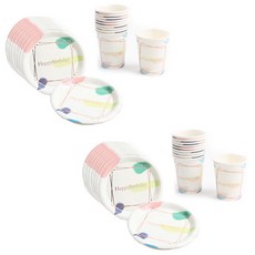 PARTYHAE 感性派對盤 18cm 20入 + 派對杯 20入 套組 生日水彩, 1套