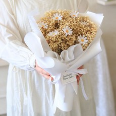 ScentBasket 雛菊滿天星不凋花LED燈飾花束, 象牙白