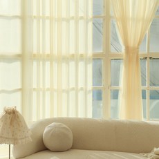 MAISONTEXTILE 四季室內裝飾彩色雪紡窗簾 2入, 黃色