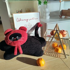 德普羅商務 愛心尾巴舒適毛絨軟貓長枕靠墊, 黑色