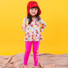 GOING KIDS 女童款花朵印花長袖泳衣+長泳褲+遮陽帽