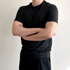 남성용 에어테크 슬림 머슬핏 무지 라운드넥 반팔 티셔츠