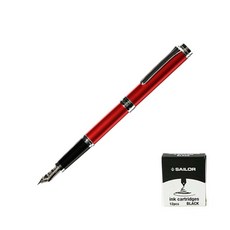 SAILOR 寫樂 質感鋼筆+卡式墨水管 12入, F, 紅色（鋼筆）、黑色（墨水）