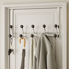 Mondspot 世紀中期 鍍鉻 免打孔 縫隙 纖薄 門後掛鉤 衣架掛鉤 10個 YY57557, 黑色, 1個