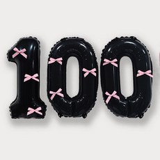 올리브파티 숫자 풍선 + 발레코어 리본 9p 기본 세트, 블랙(숫자풍선100), 핑크(리본), 1세트
