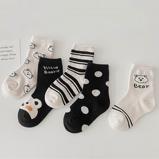 GGOMZI 孩童小熊印花中筒襪 5雙