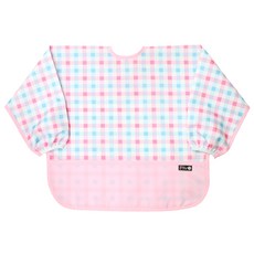 플리에 배색 방수 긴팔턱받이, 43핑크체크, 1개, 1매