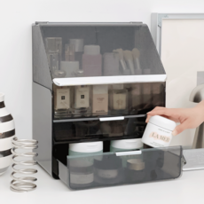 DEMIMOOD 透明頂蓋化妝品收納盒 奶油色, 1個, 黑色