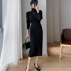 LUNA GIRL 魯賓斯高領針織連身裙, 黑色