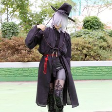 BABIO K-POP 陰間使者角色扮演服裝 韓式罩袍 + 道袍繩 + 斗笠 + 斗笠繩 全套