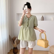 알럽홈 체크무늬 임부 블라우스