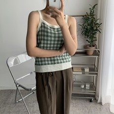 針織女款格紋方領馬甲無袖Libre背心