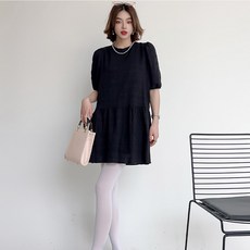 더시럽 여성용 클로 A라인 퍼프소매 미니 원피스 빅사이즈 포함