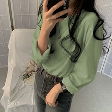 구디프 여성용 라운드넥 베이직 긴팔 컬러 티셔츠