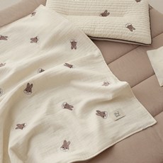 ChezBebe 兒童刺繡6層紗毯, 巧克力沙比特 + 象牙白色