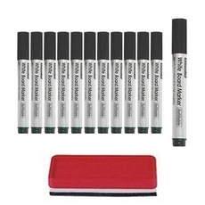 DONG-A 可補充白板筆 12入+白板擦, 黑色的, 1套