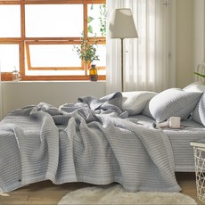 Bedding Signal Mind 莫代爾條紋絎縫床罩 + 枕頭套組, 灰色