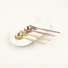 몽블랑 로얄 디아망 2인 디저트 커트러리 세트, 골드, 로즈골드, 1세트, 디저트스푼 2종 + 디저트포크 2종