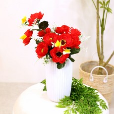 JOART 人造掃墓花 荷葉邊罌粟花束, 紅色, 3個