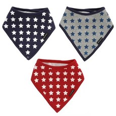 JOY MULTI 星星圖案3角圍兜 3入, 海軍藍+灰色+紅色, 1組