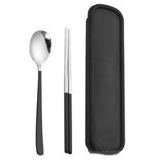 Isamsido 不鏽鋼環保餐具組, 黑色, 湯匙 2入+筷子 2入+收納盒 2入